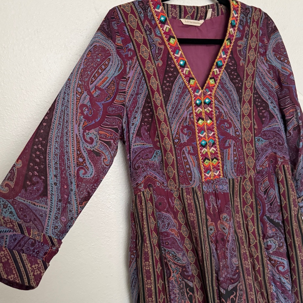 Soft Surroundings Mira Purple Paisley Embroidered Southwest Boho Maxi Dress - Picture 7 of 12